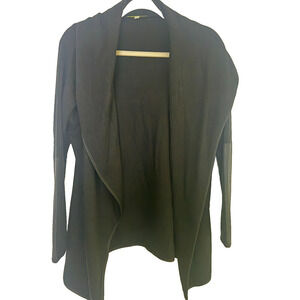 Gianni Bini Black Draped Open Front Lagenlook Cardigan Faux Leather Sleeve XS